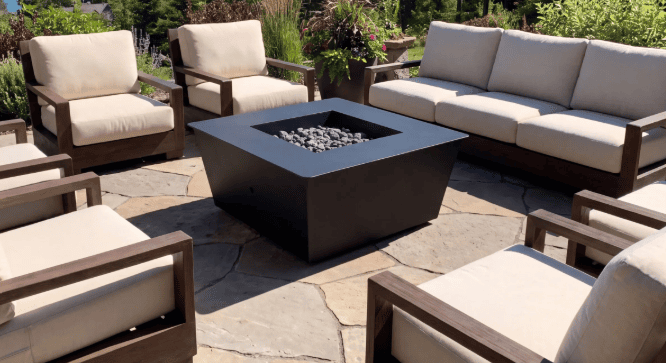 Montana Fire Pits outdoor fire pit with lounge seating featured by JM Outdoor Living in The Woodlands, Texas